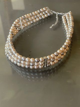 Choker vintage perle bicolore grigio beige