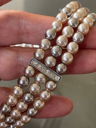 Choker vintage perle bicolore grigio beige