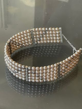 Choker 5 fili vontage perle bicolore oro e bianco