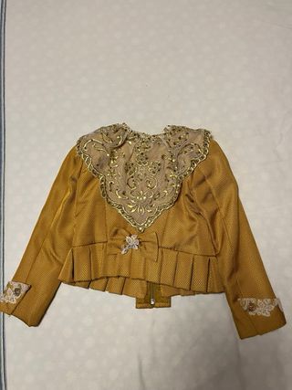Traje de Fallera Oro y Rosa para niña.