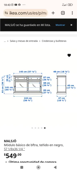 Aparador IKEA madera y cristal negro