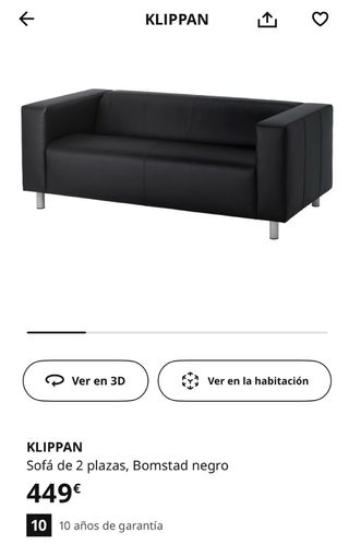 Sofá IKEA KLIPPAN Piel Negro