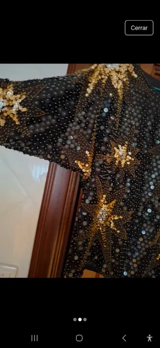 Blusa Vintage Lentejuelas Estrellas Negra Dorada