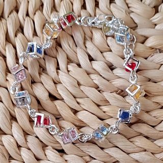 Pulsera Plata Cubos Cristal Multicolor