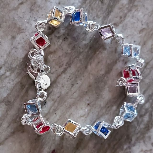 Pulsera Plata Cubos Cristal Multicolor
