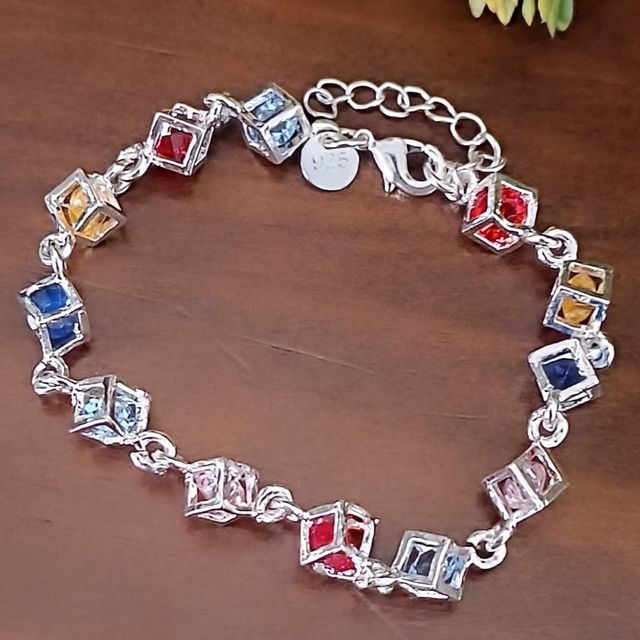 Pulsera Plata Cubos Cristal Multicolor