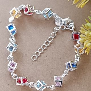 Pulsera Plata Cubos Cristal Multicolor