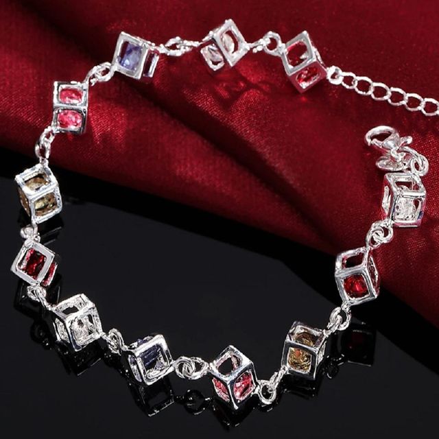 Pulsera Plata Cubos Cristal Multicolor