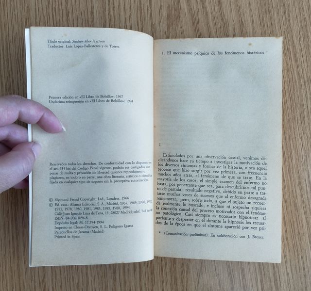 La Histeria,Sigmund Freud.Edición 1994 (descuento)