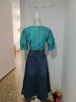 Camisa Polipiel Turquesa Vintage