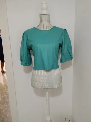 Camisa Polipiel Turquesa Vintage