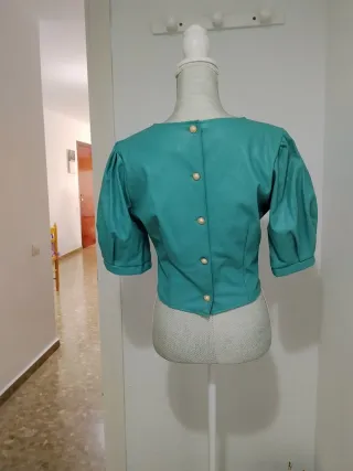 Camisa Polipiel Turquesa Vintage