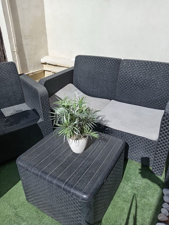 Conjunto de jardín ratán sintético con cojines