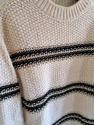 Jersey Mango Talla M Rayas Beige Negro