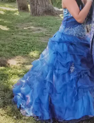 Vestido de fiesta azul y fucsia tallas 36/38 