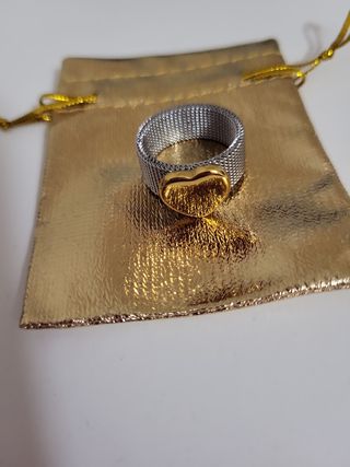 Anillo Corazón Acero Inoxidable y Oro