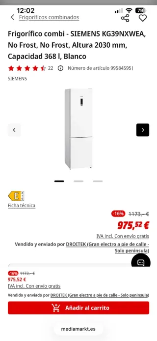 Nevera Combi Siemens recoger en Barcelona 