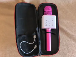 Micrófono Karaoke Bluetooth Rosa + Funda