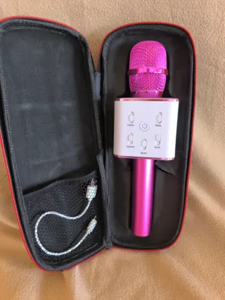Micrófono Karaoke Bluetooth Rosa + Funda