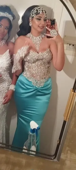 Vestido Gitano Azul Pedrería Talla 38 ,40 