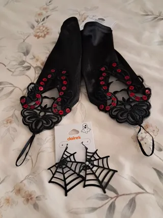 Pendientes Telaraña Halloween  y Guantes 