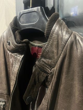 Chaqueta de piel auténtica marrón hombre