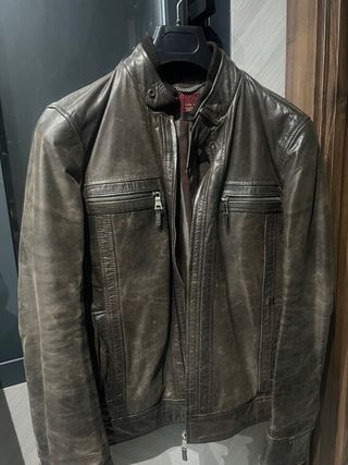 Chaqueta de piel auténtica marrón hombre