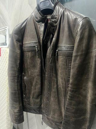Chaqueta de piel auténtica marrón hombre