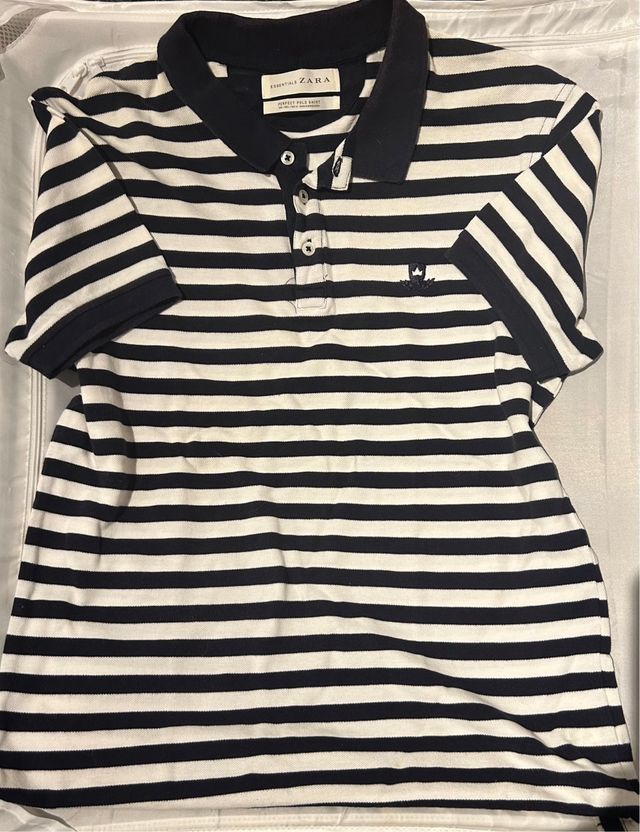 Polo Zara Rayas Azul y Blanco Manga Corta
