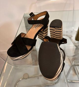 Sandalias Negras Tacón Ancho Mandarina