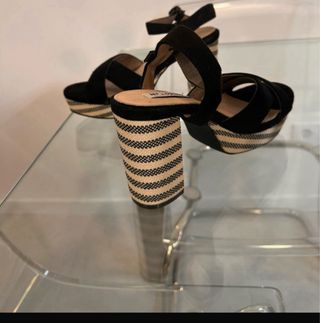 Sandalias Negras Tacón Ancho Mandarina