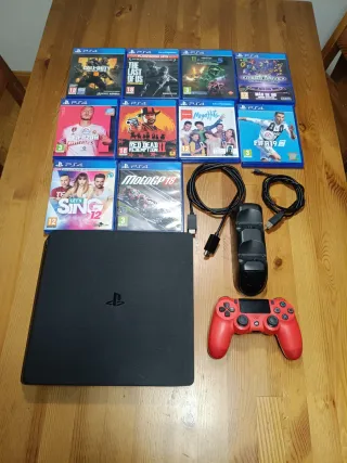 Consola PS4 Slim Negra + 10 Juegos + Mando