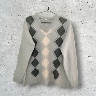 Jersey lana gris rombos negros y blancos. Talla XL