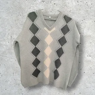 Jersey lana gris rombos negros y blancos. Talla XL