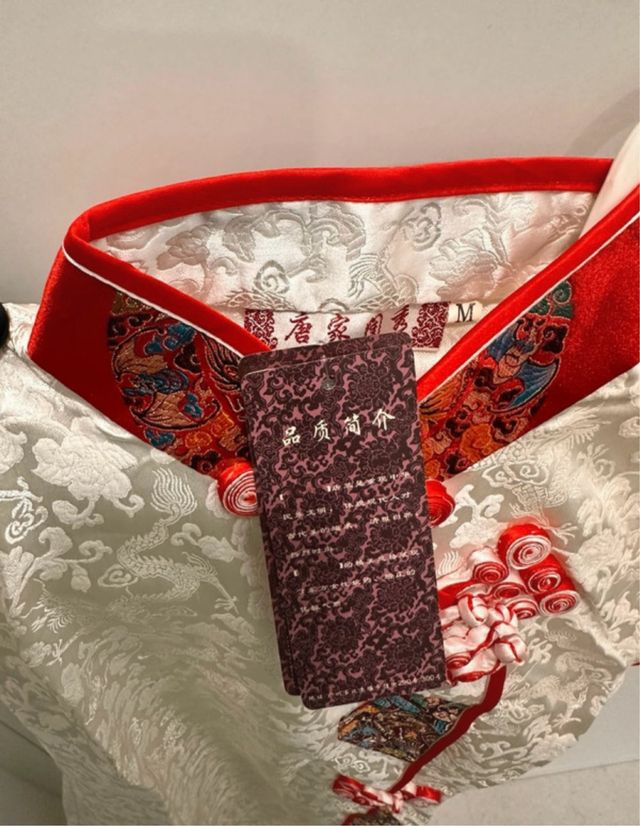 Vestido chino dragones negro multicolor y blanco 