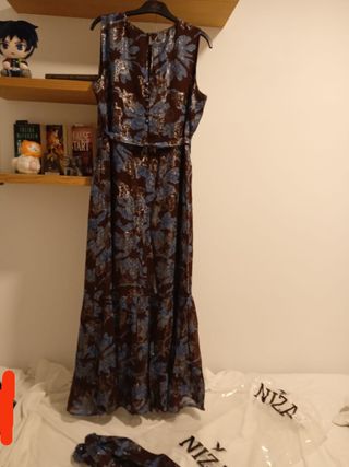 Vestido largo estampado marrón y azul T.44