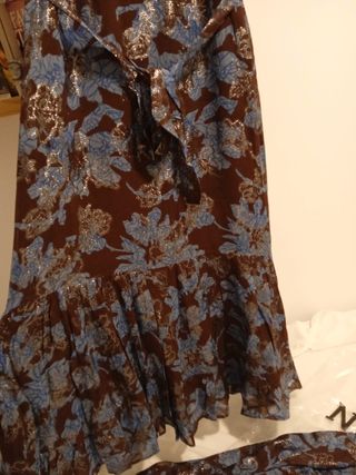 Vestido largo estampado marrón y azul T.44