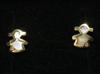 Pendientes Oro 18k Niña Madre Perla Diamante