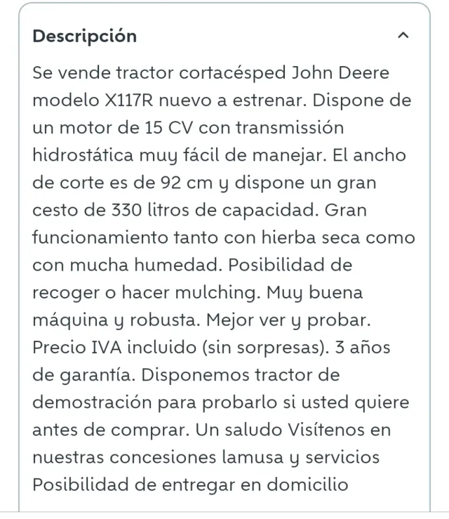 Tractor Cortacésped John Deere Verde