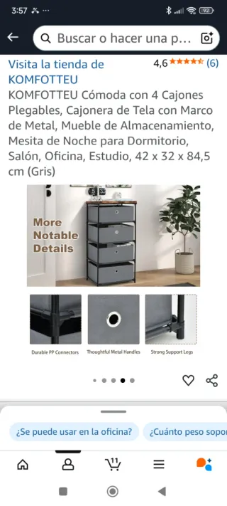 Cassettiera KOMFOTTEU con 4 cassetti in tessuto grigio