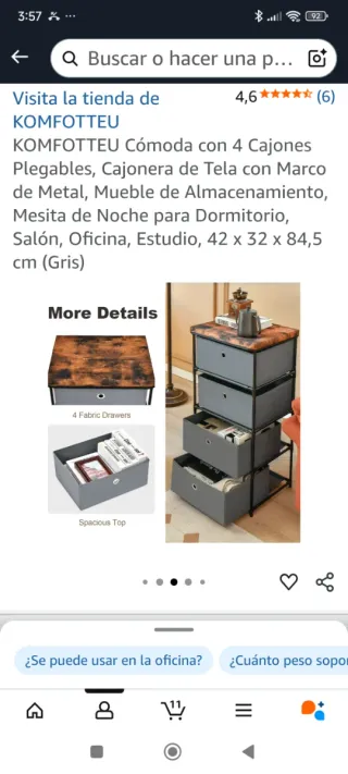 Cassettiera KOMFOTTEU con 4 cassetti in tessuto grigio