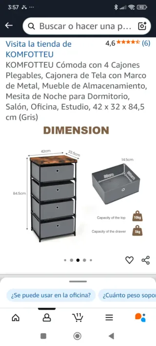 Cassettiera KOMFOTTEU con 4 cassetti in tessuto grigio