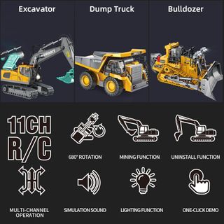 Excavadora Control remoto Modelo BC1043 Juguete de excavadora teledirigida, 11 canal 1:20 RC excavadora con pala de metal, con luz y efectos de sonido