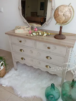 Cassettiera vintage in legno massello beige/marrone