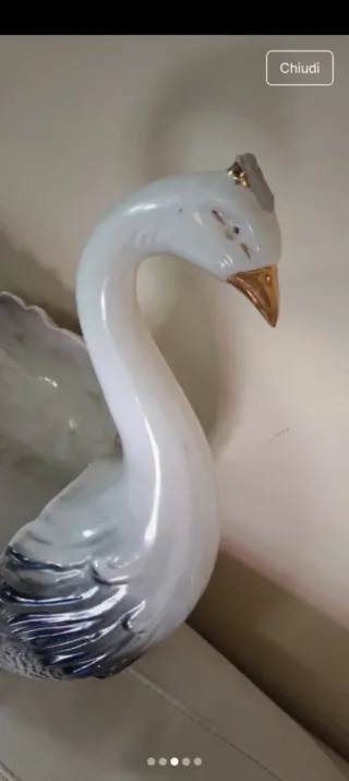 Vaso Cigno in Porcellana Bianco e Oro