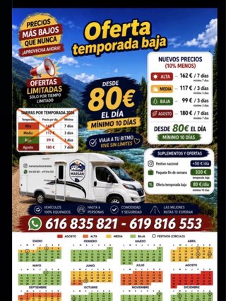 Alquiler Autocaravana perfilada 6 personasOFERTA!
