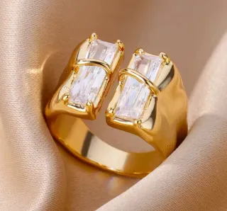 Anillo Acero Chapado Oro Irregular