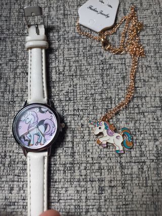 Conjunto reloj y colgante unicornio