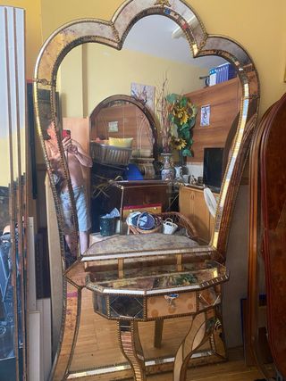 Espejo Coqueta Entrada Cristal Dorado