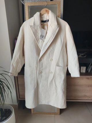 Abrigo largo/midi cruzado lana Zara con solapas y 